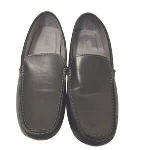 Thom McAn Mens Black Leather Driving Loafers Slip On Moc Toe Shoes